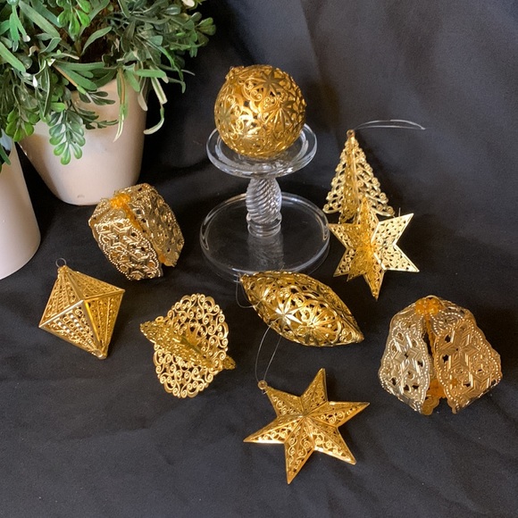 SET OF 9 VTG gold tone metal filagree ECKARTINA Christmas ornaments West Germany - Picture 3 of 17